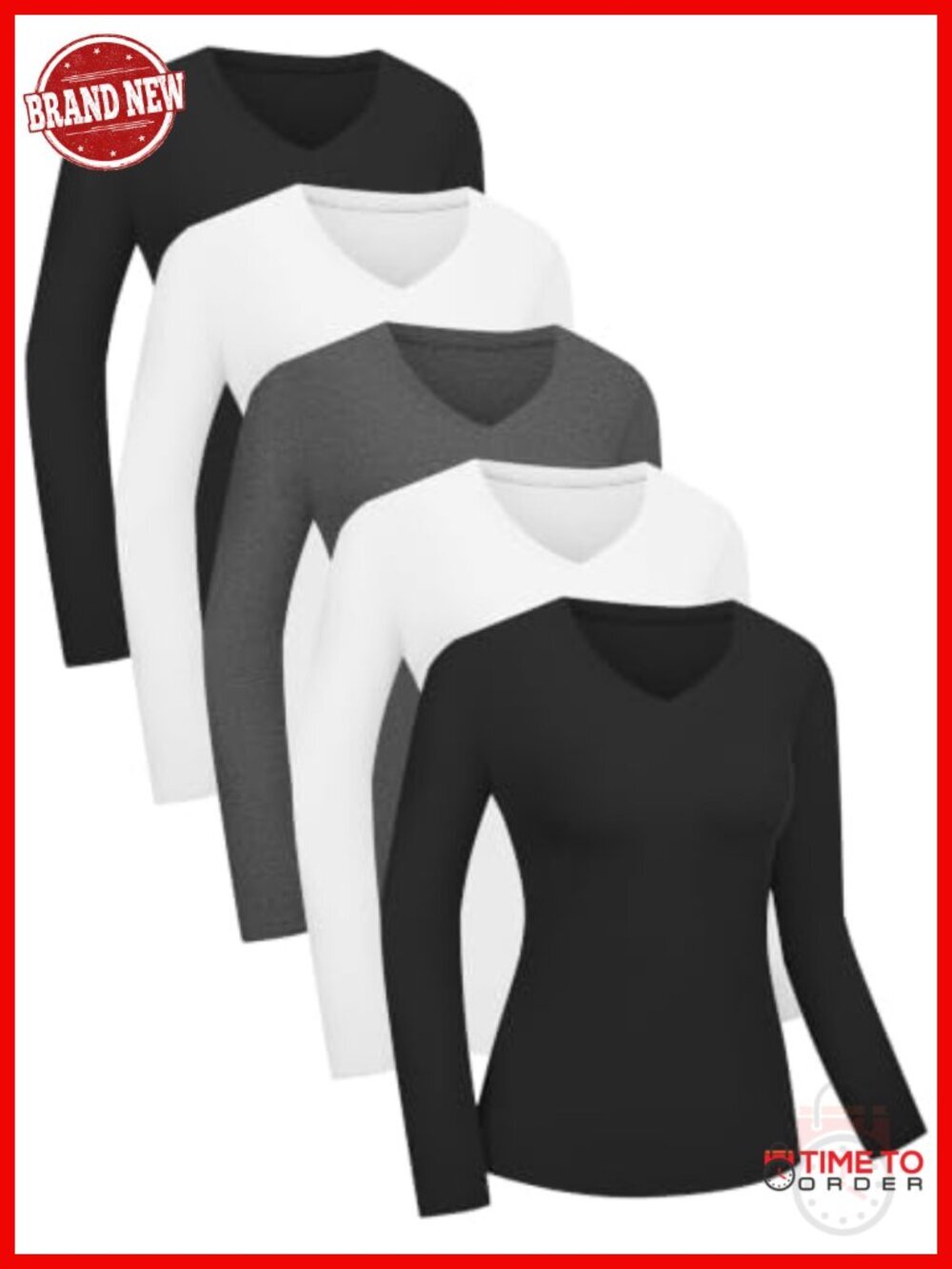 5 Pack Women's Long Sleeve V-Neck T-Shirts Slim Fit Underscrubs